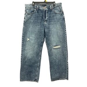 Gap Relaxed Straight Jeans Womens 16 / 33 Blue Distressed Button Fly Grunge 90's